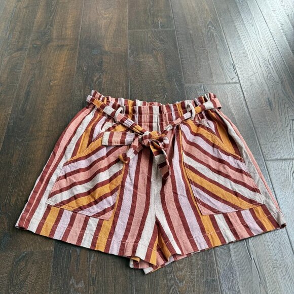 Anthropologie Women's Belted Striped Paperbag Waist Shorts Multi Size Small - Picture 1 of 11